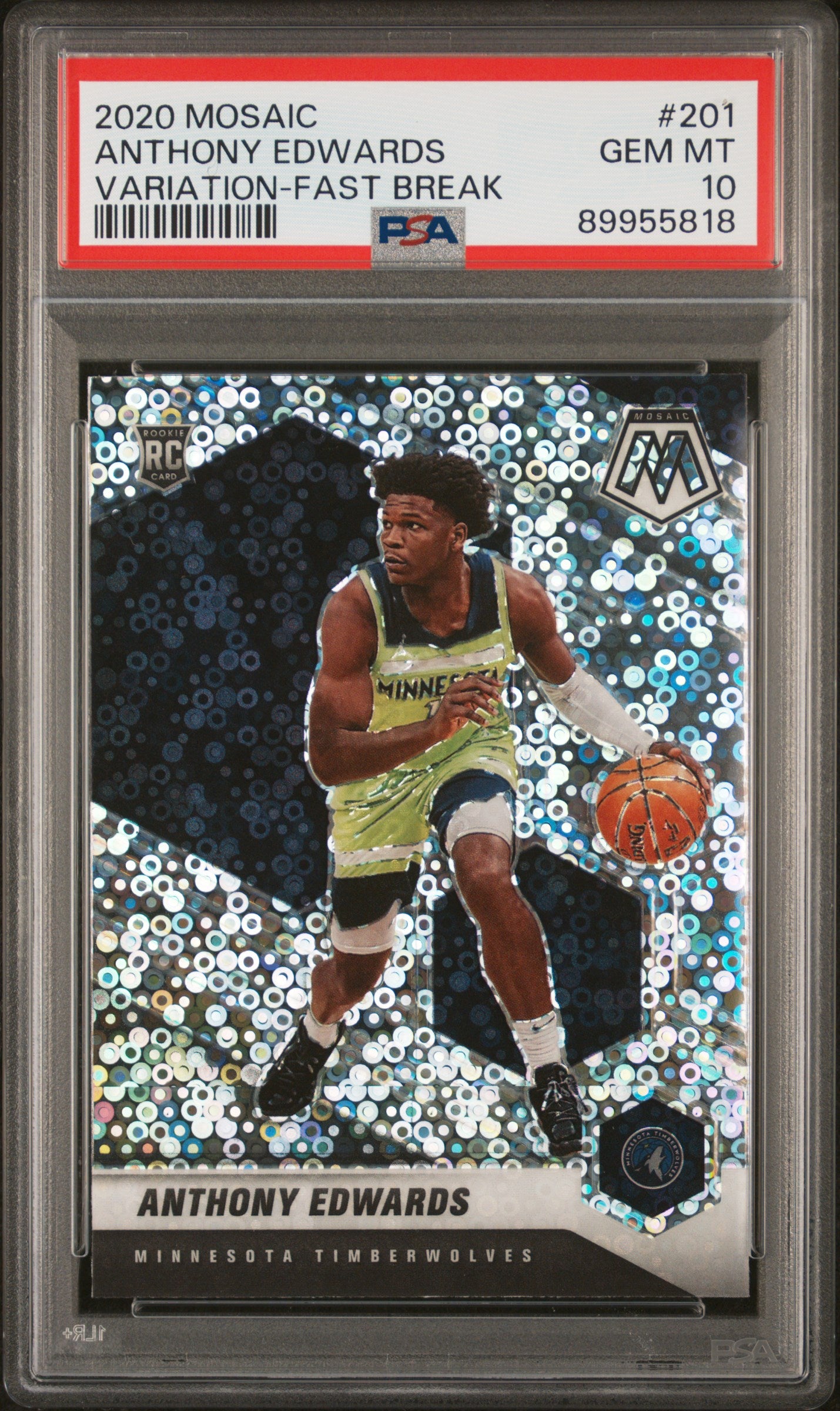 Anthony Edwards 2020 Panini Mosaic Rookie #201 Fast Break Variation PSA 10 Gem Mint