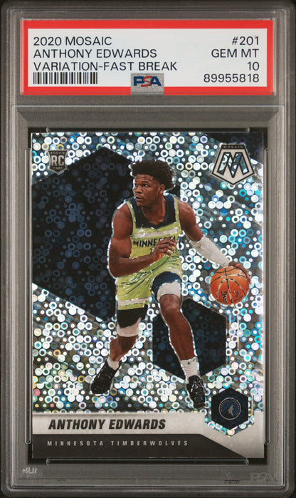 Anthony Edwards 2020 Panini Mosaic Rookie #201 Fast Break Variation PSA 10 Gem Mint