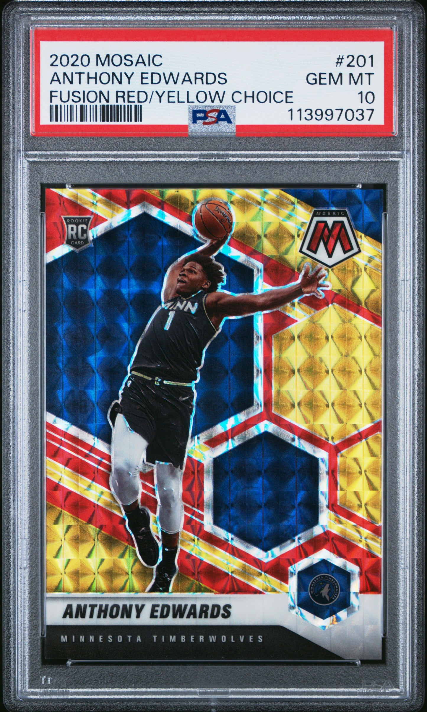 Anthony Edwards 2020 Panini Mosaic #201 Fusion Red/Yellow Choice #59/88 PSA 10 Gem Mint