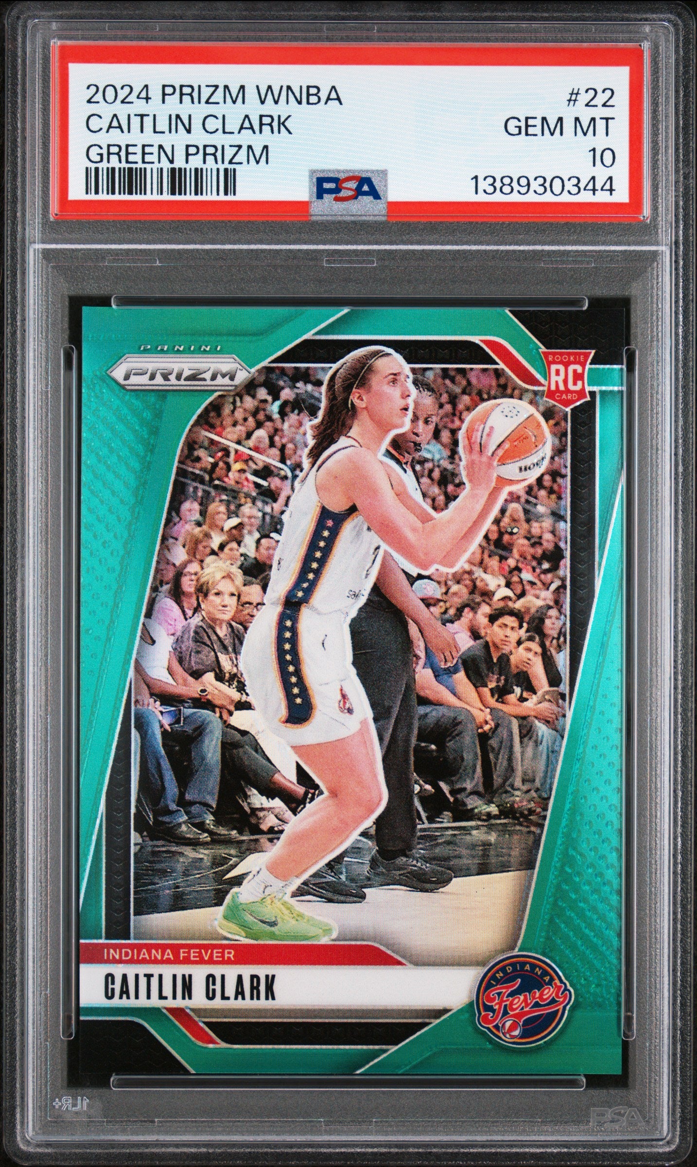 Caitlin Clark 2024 Panini Prizm WNBA Rookie #22 Green Prizm PSA 10 Gem Mint