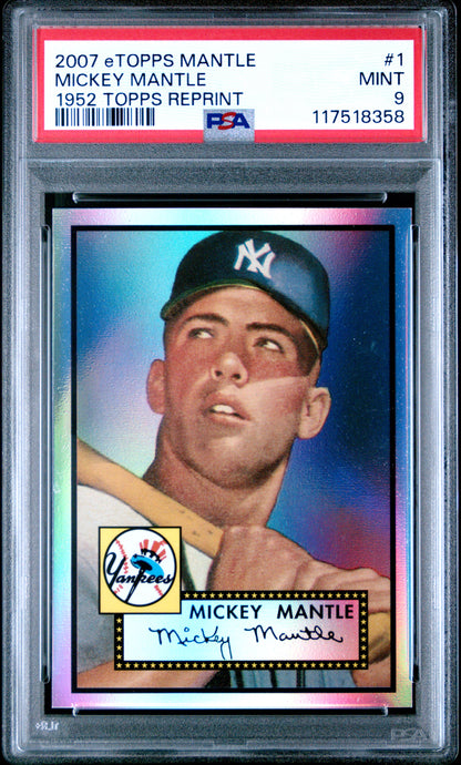 Mickey Mantle 2007 eTopps 1952 Topps Reprint #942/999 PSA 9 Mint