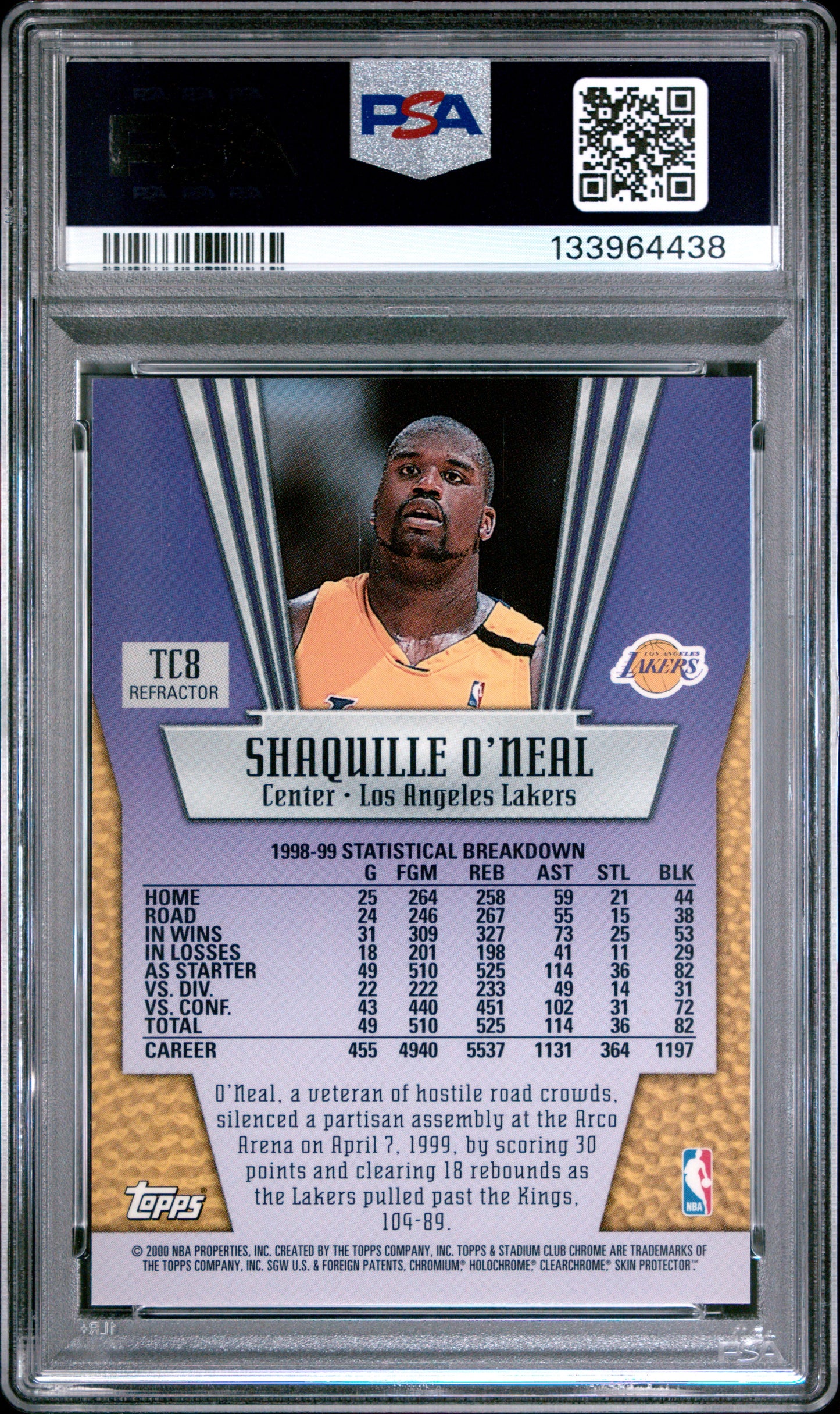 Shaquille O'Neal 1999 Stadium Club Chrome True Colors Refractor PSA 9 Mint