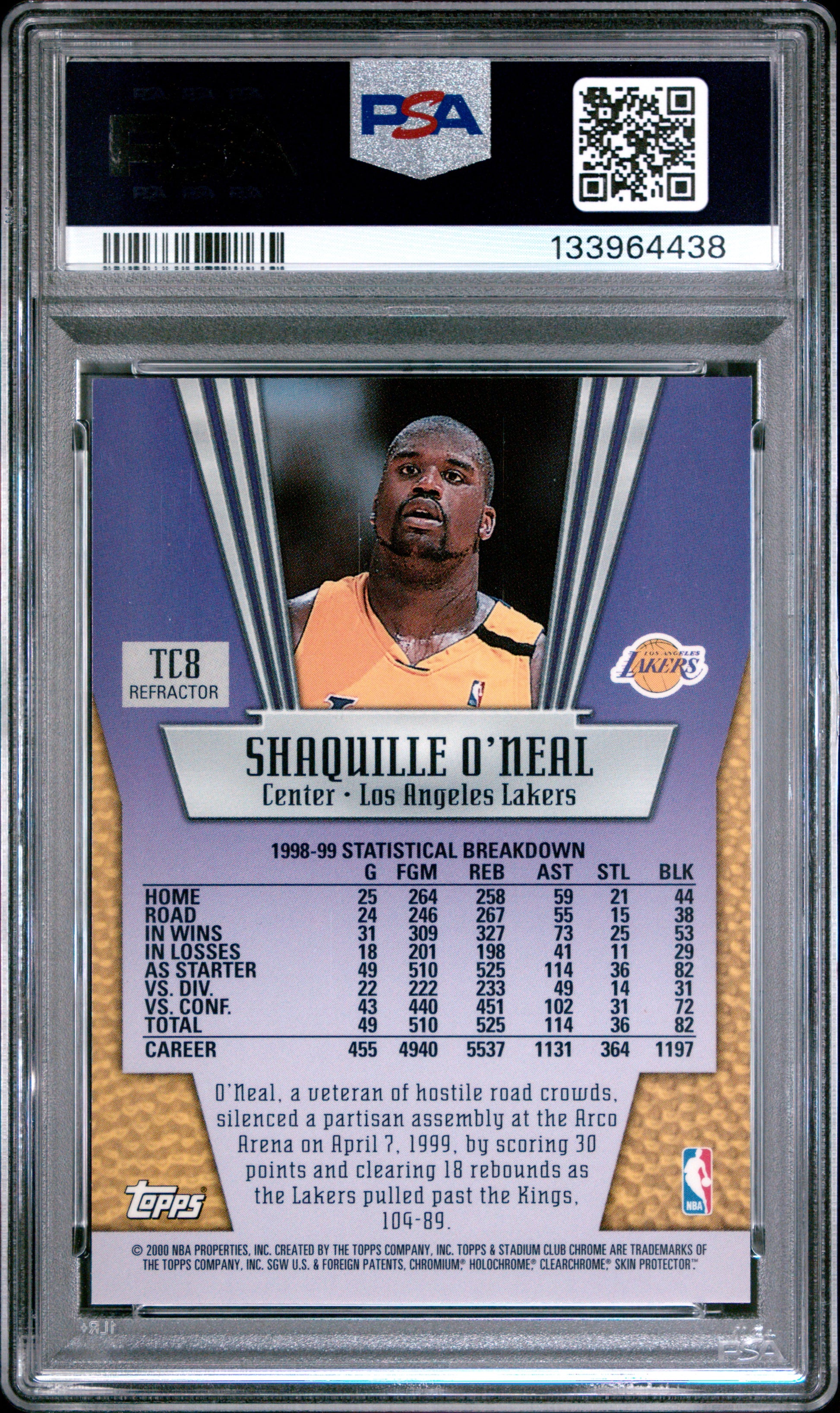 Shaquille O'Neal 1999 Stadium Club Chrome True Colors Refractor PSA 9 Mint