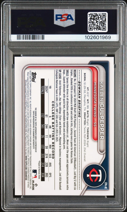 Kaelen Culpepper 2024 Bowman Draft HTA Choice Auto #144150 PSA 10 Gem Mint