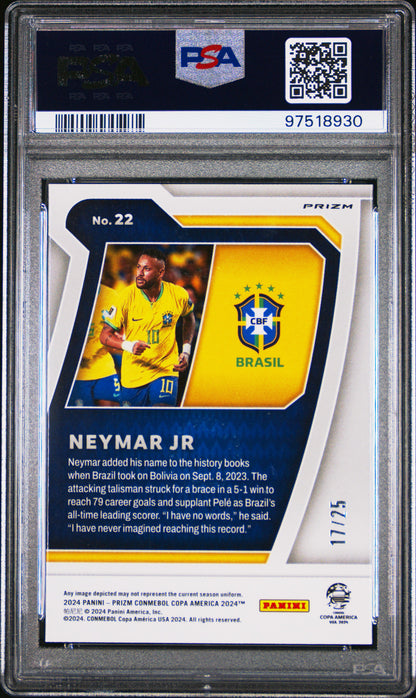 Neymar Jr. 2024 Prizm Copa Scores Club Orange Prizm #17/25 PSA 10 Gem Mint