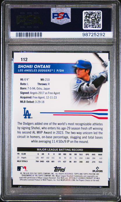Shohei Ohtani 2024 Topps Pristine Green Refractor #18/150 PSA 10 Gem Mint