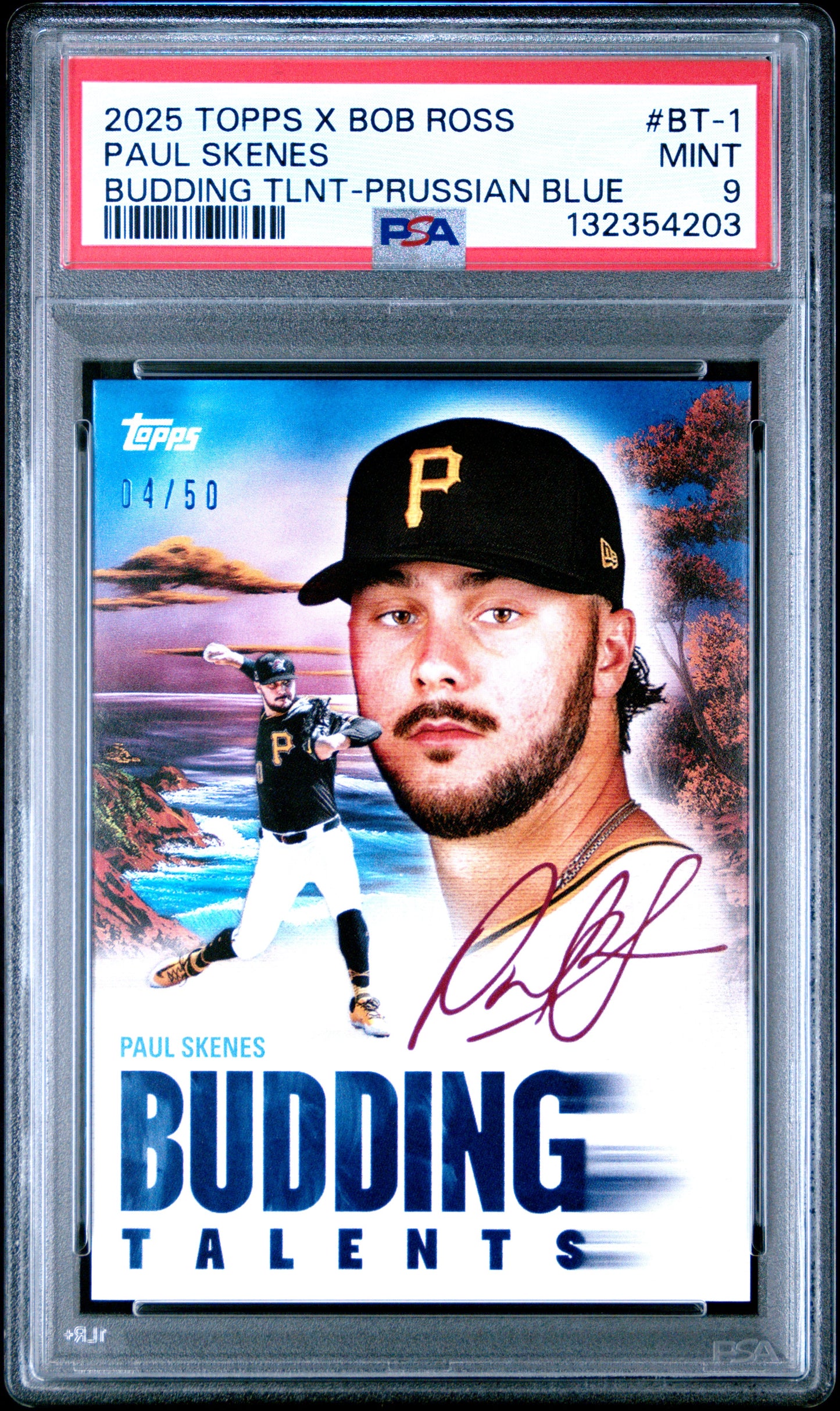 Paul Skenes 2025 Topps Bob Ross Budding Talents Prussion Blue #4/50 PSA 9 Mint