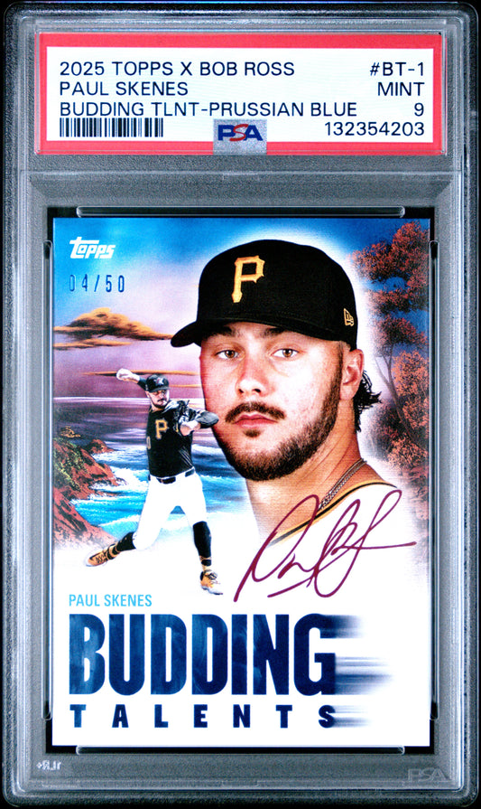 Paul Skenes 2025 Topps Bob Ross Budding Talents Prussion Blue #4/50 PSA 9 Mint