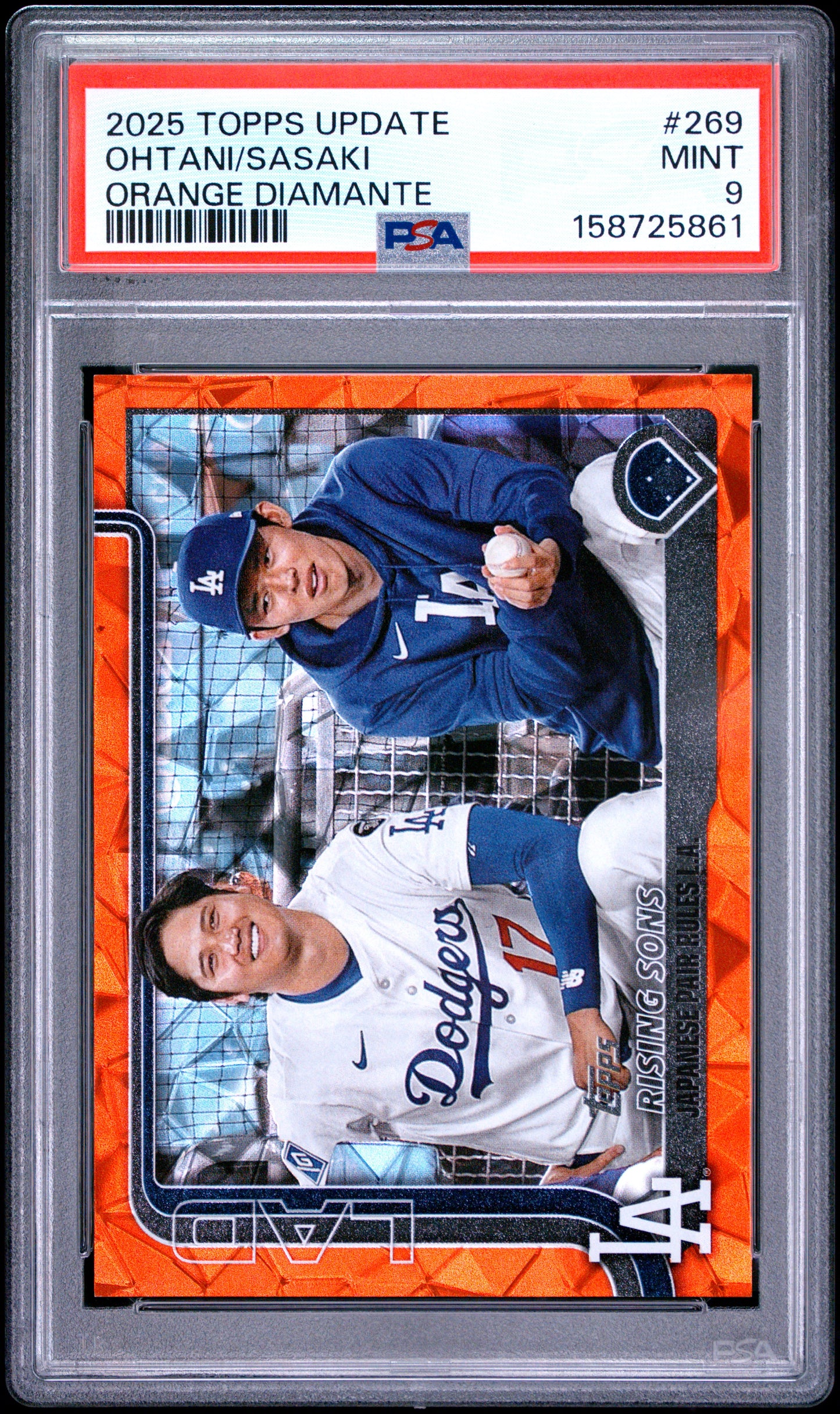 Shohei Ohtani/Roki Sasaki 2025 Topps Update #269 Orange Diamante #25/25 PSA 9 Mint