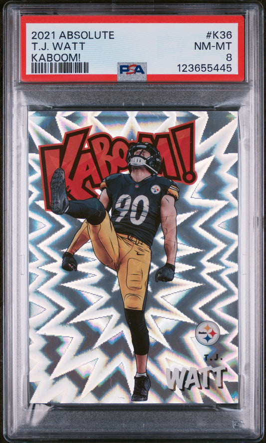 T.J. Watt 2021 Panini Absolute Kaboom #K36 PSA 8 Nm-Mint
