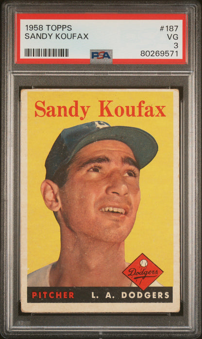 Sandy Koufax 1958 Topps #187 PSA 3 Very Good