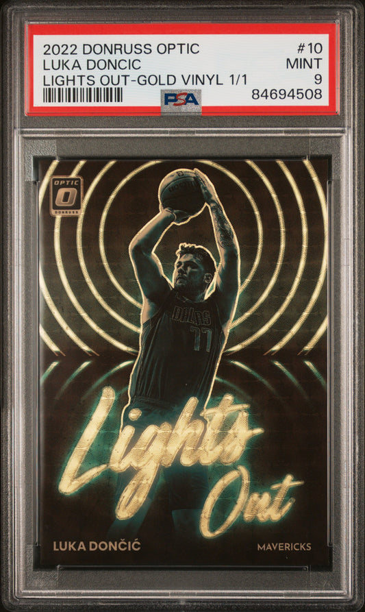 Luka Doncic 2022 Donruss Optic Lights Out Gold Vinyl 1/1 PSA 9 Mint