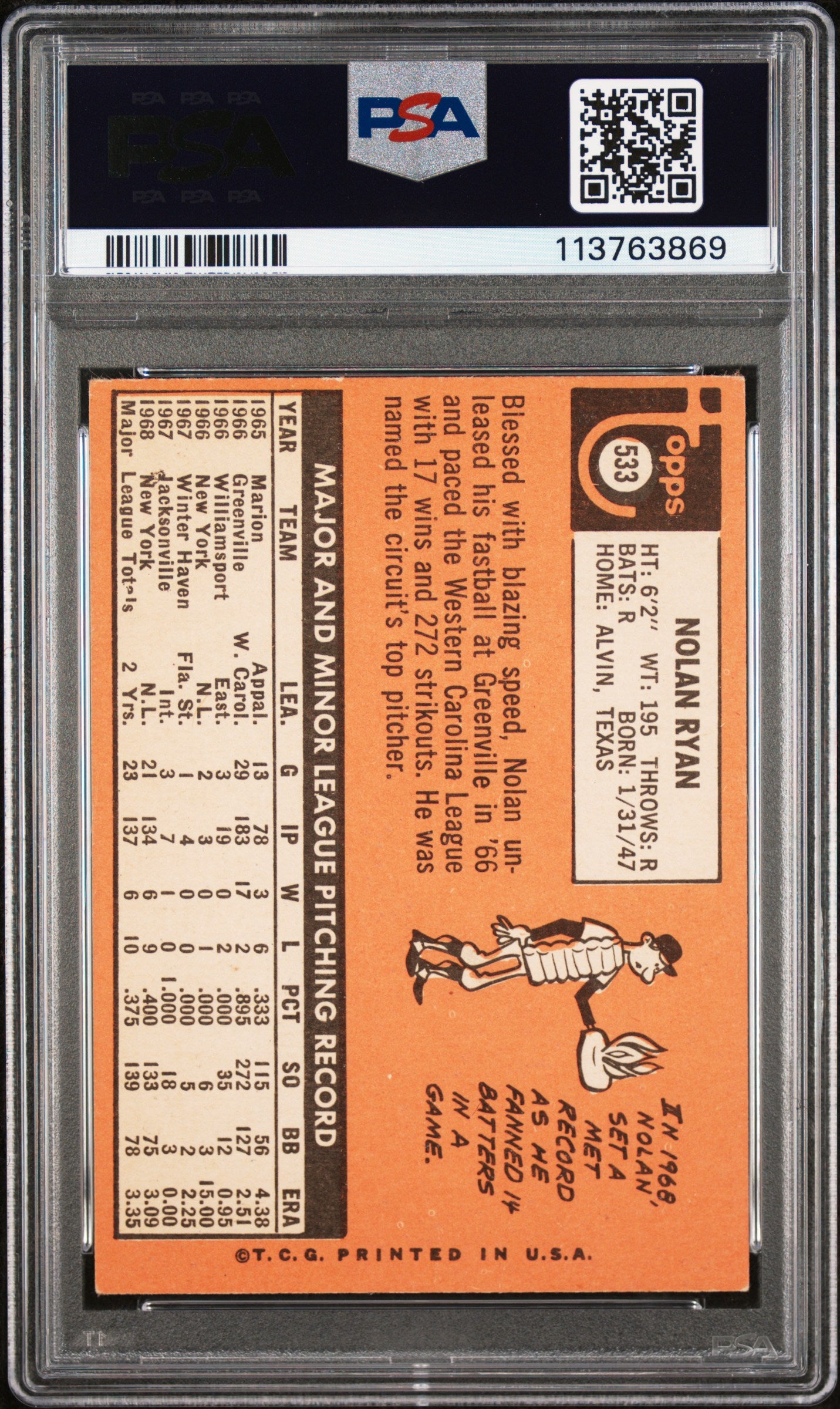 Nolan Ryan 1969 Topps #533 PSA 4 Vg-Ex 3869