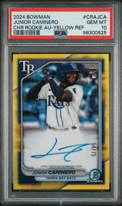 Junior Caminero 2024 Bowman Chrome Yellow Refractor Auto #54/75 PSA 10 Gem Mint