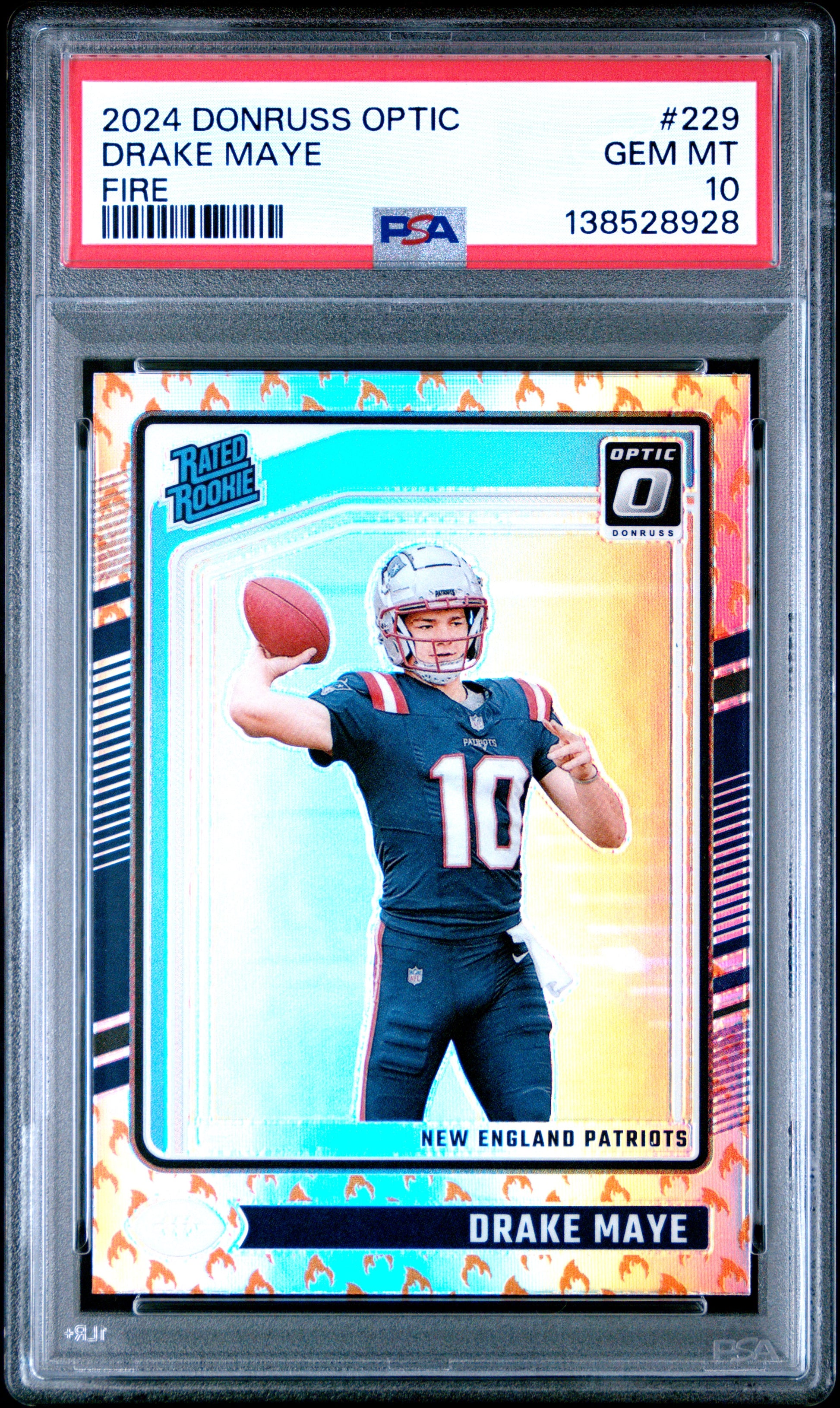 Drake Maye 2024 Donruss Optic Rookie #229 Fire Emoji PSA 10 Gem Mint