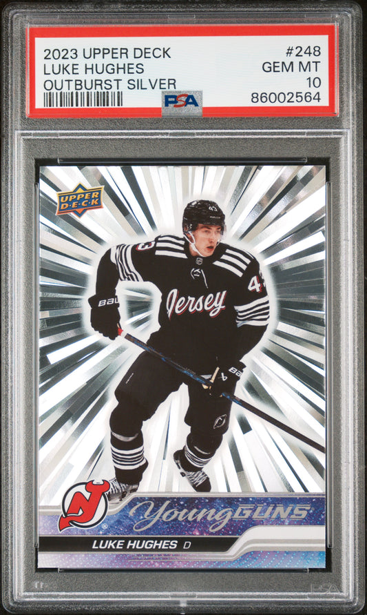 Luke Hughes 2023 Upper Deck Rookie #248 Outburst Silver PSA 10 Gem Mint