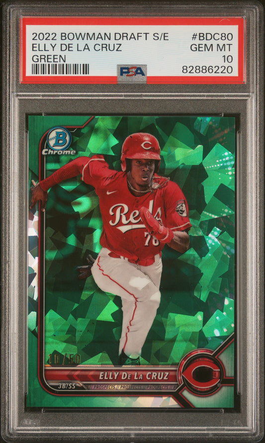 Elly de la Cruz 2022 Bowman Draft Sapphire Green #10/50 PSA 10 Gem Mint