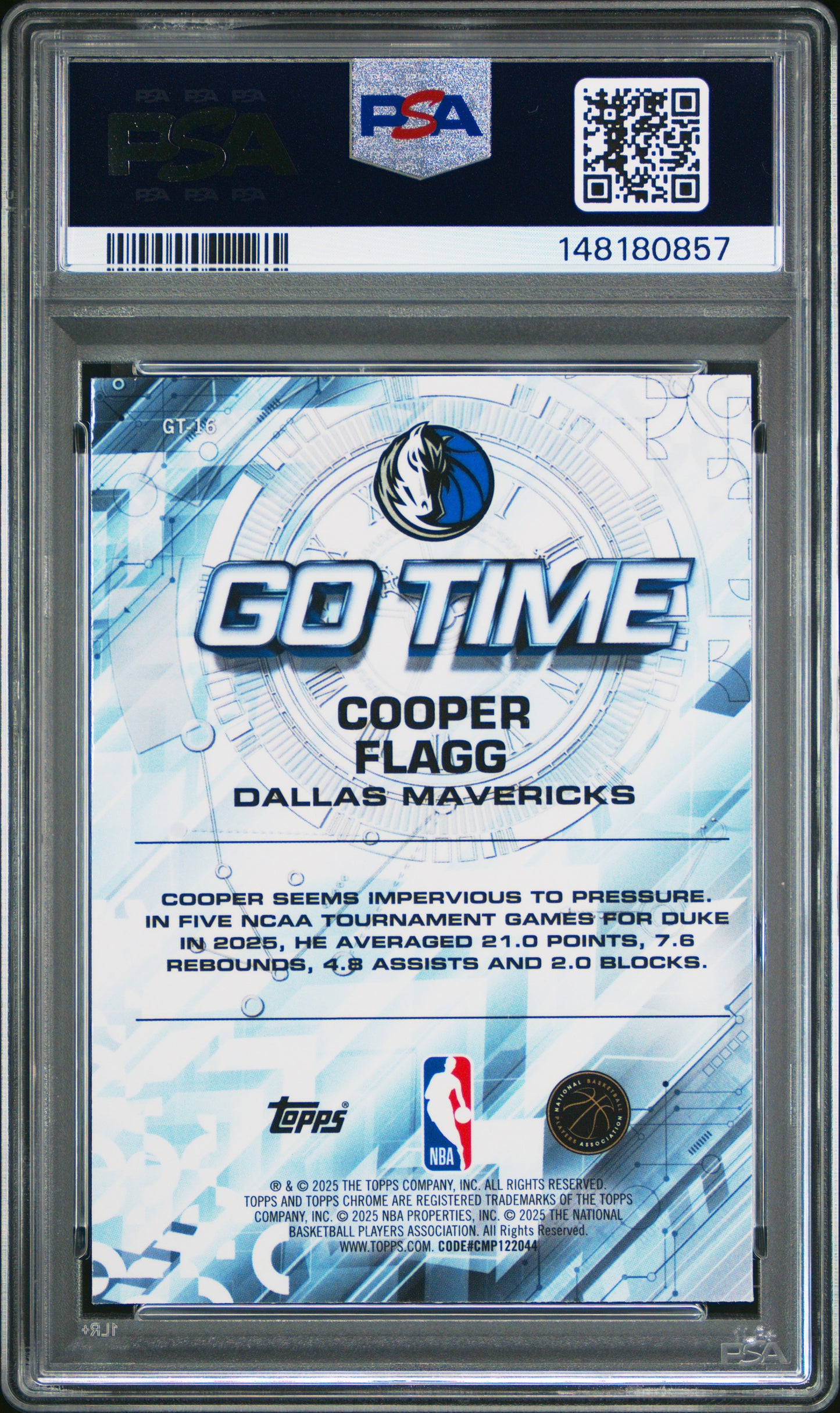 Cooper Flagg 2025 TOpps Chrome Go Time Rookie PSA 10 Gem Mint 0857