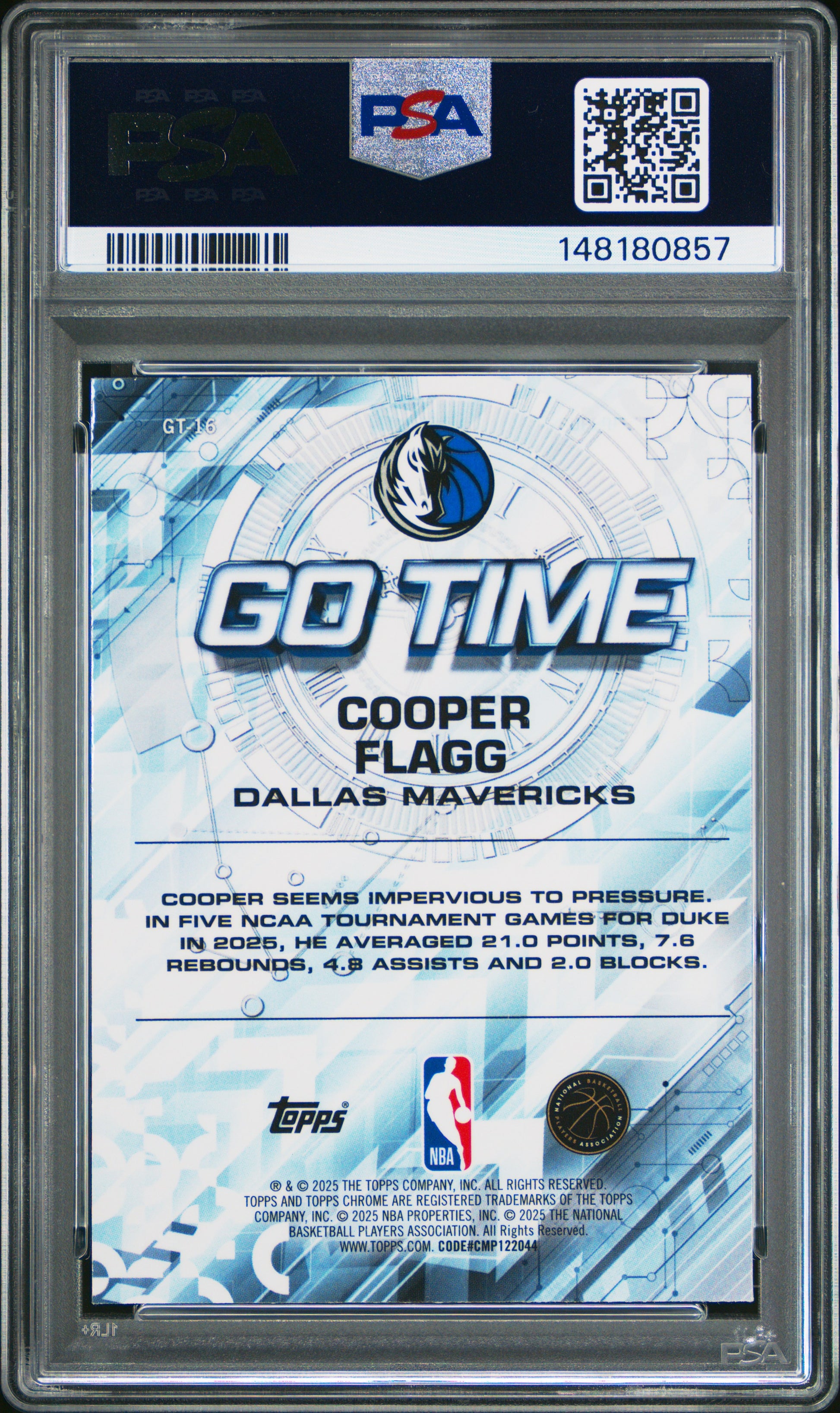 Cooper Flagg 2025 TOpps Chrome Go Time Rookie PSA 10 Gem Mint 0857