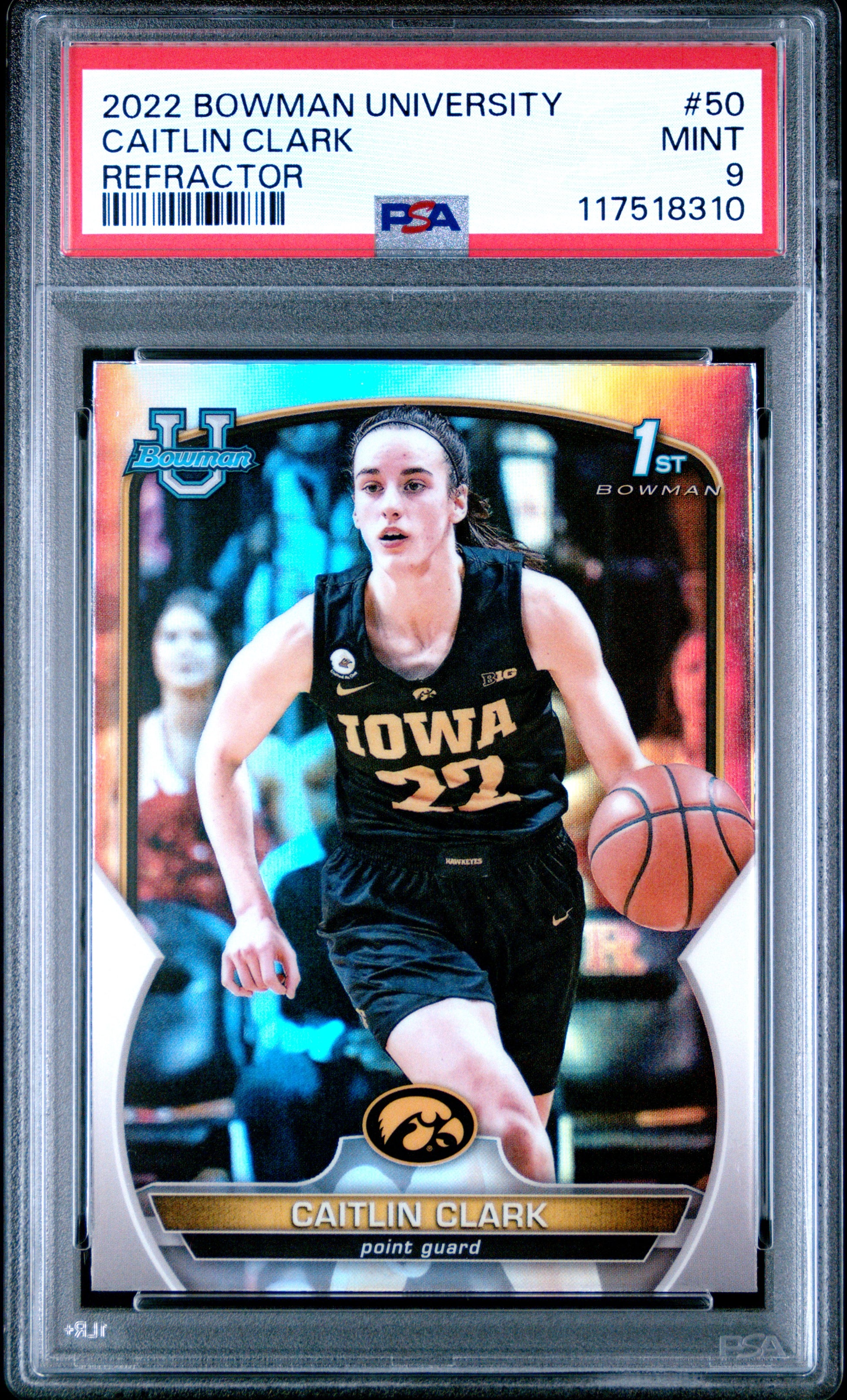 Caitlin Clark 2022 Bowman U Chrome #50 Refractor PSA 9 Mint 8310