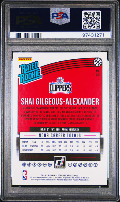Shai Gilgeous-Alexander 2018 Donruss RC #162 PSA 10 Gem Mint