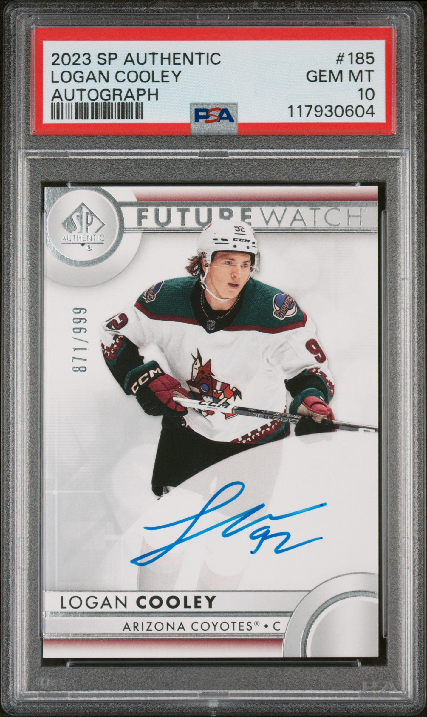 Logan Cooley 2023 SP Authentic Rookie Auto #871/999 PSA 10 Gem Mint