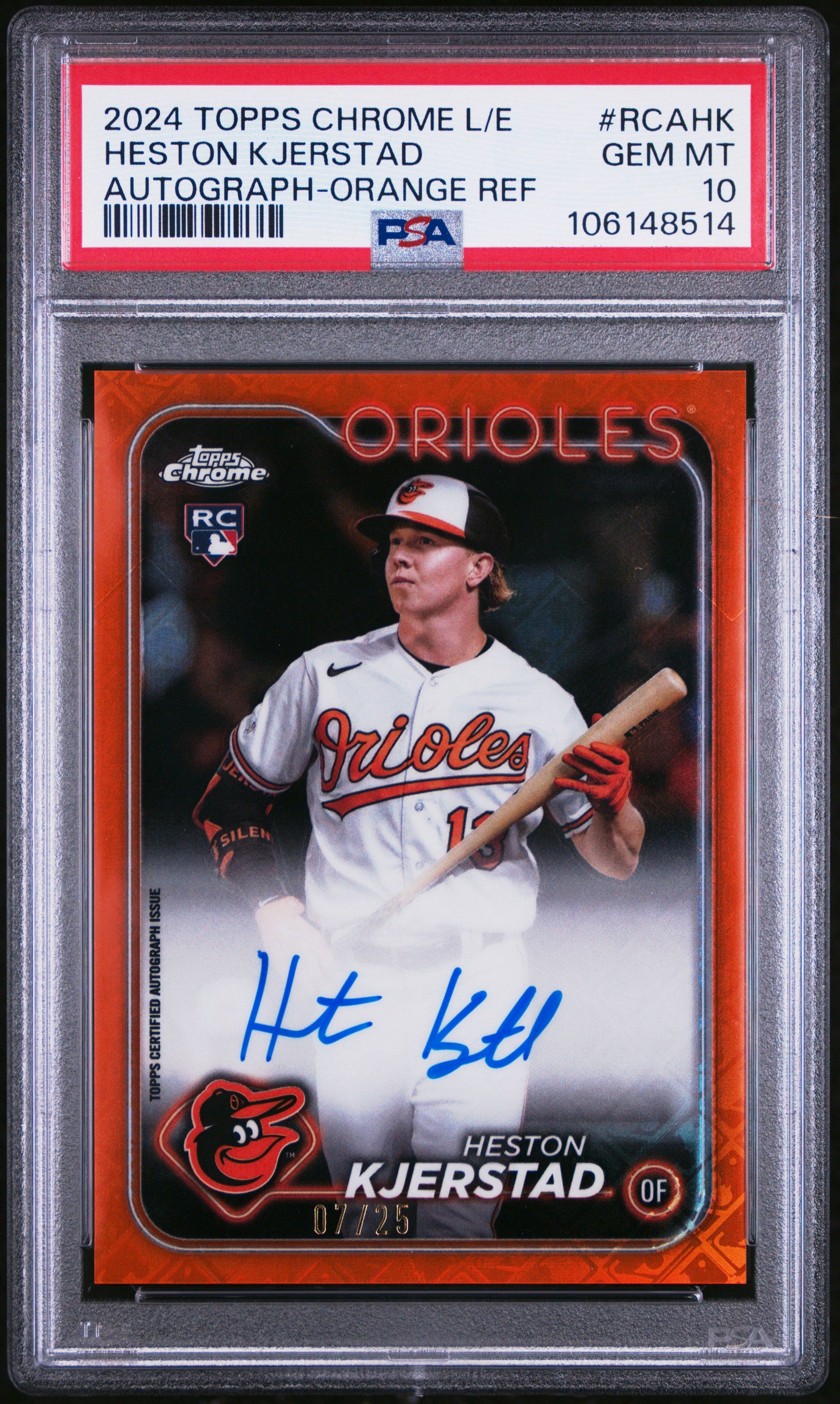 Heston Kjerstad 2024 Topps Chrome Logofractor Orange Rookie Auto #7/25 PSA 10 Gem Mint