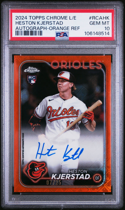 Heston Kjerstad 2024 Topps Chrome Logofractor Orange Rookie Auto #7/25 PSA 10 Gem Mint