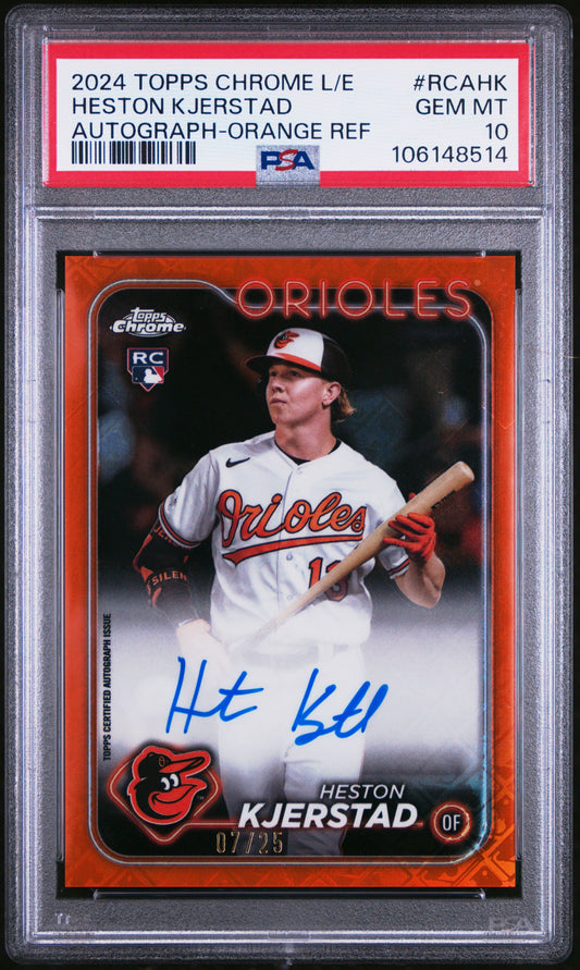 Heston Kjerstad 2024 Topps Chrome Logofractor Orange Rookie Auto #7/25 PSA 10 Gem Mint