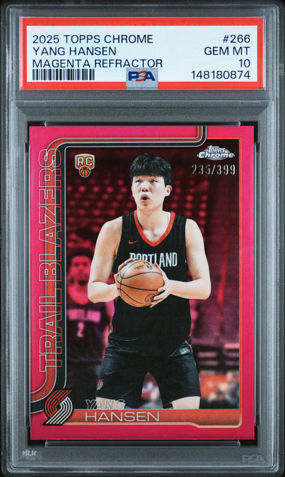 Yang Hansen 2025 Topps Chrome Rookie #266 Magenta Refractor #235/399 PSA 10 Gem Mint