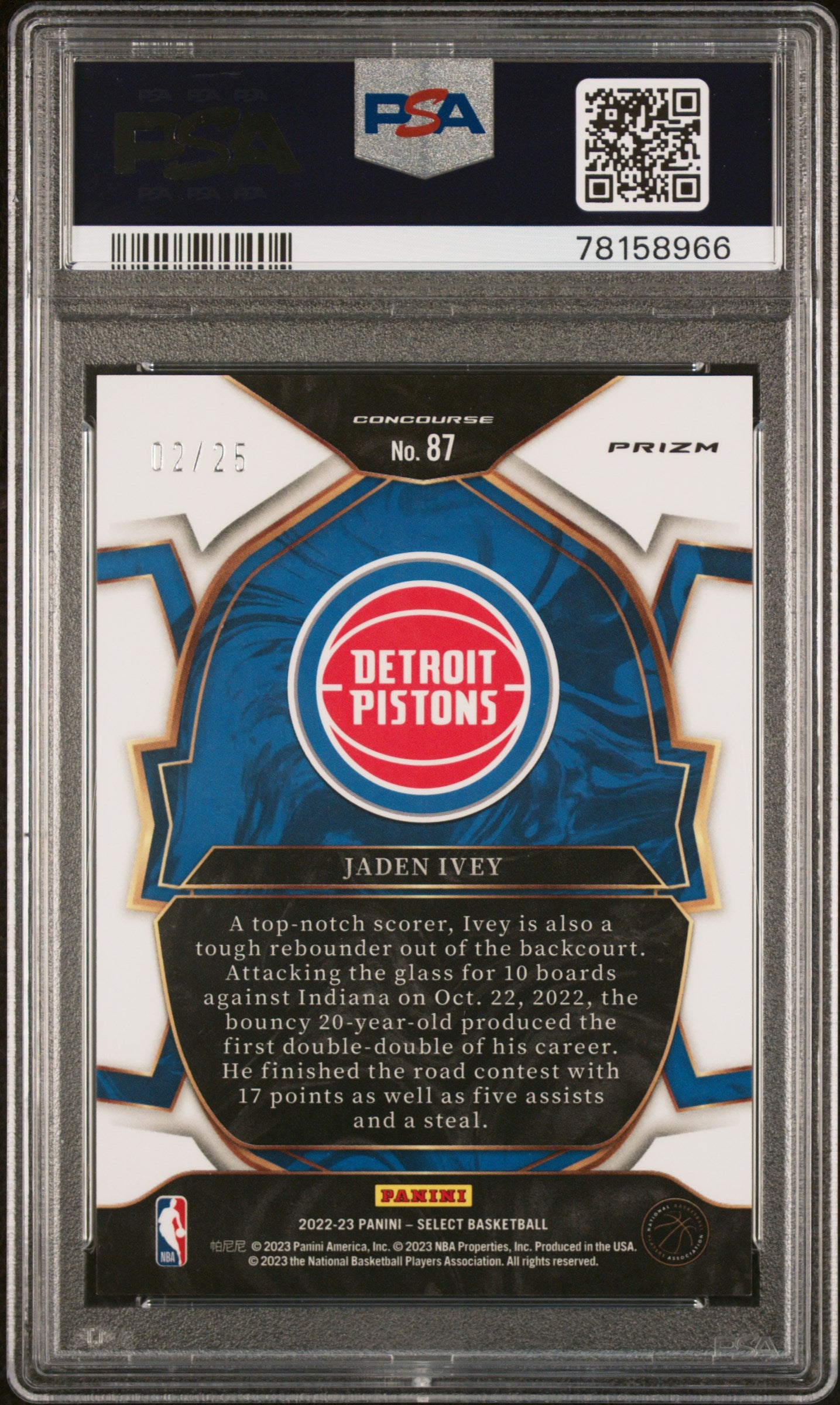 Jaden Ivey 2022 Panini Select #87 Tie-Dye #2/25 PSA 10 Gem Mint