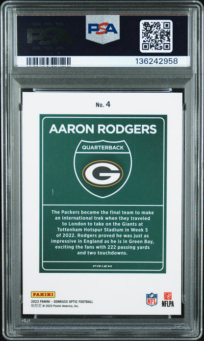 Aaron Rodgers 2023 Donruss Optic International Downtown PSA 8 Nm-Mint