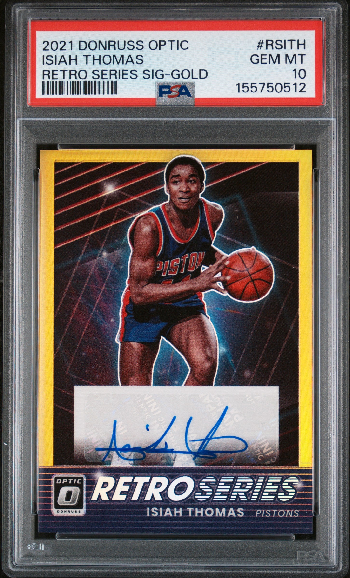 Isiah Thomas 2021 Donruss Optic Retro Series Gold Auto #7/10 PSA 10 Gem Mint