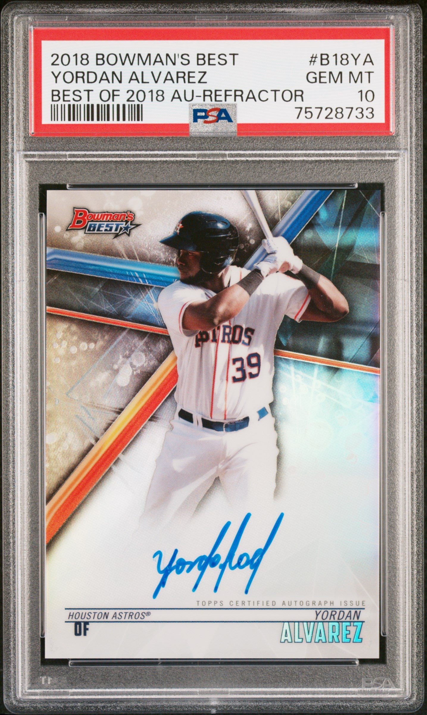 Yordan Alvarez 2018 Bowmans Best Refactor Auto RC PSA 10 Gem Mint