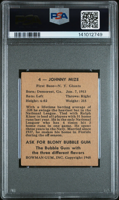 Johnny Mize 1948 Bowman #4 PSA 3.5 VG+