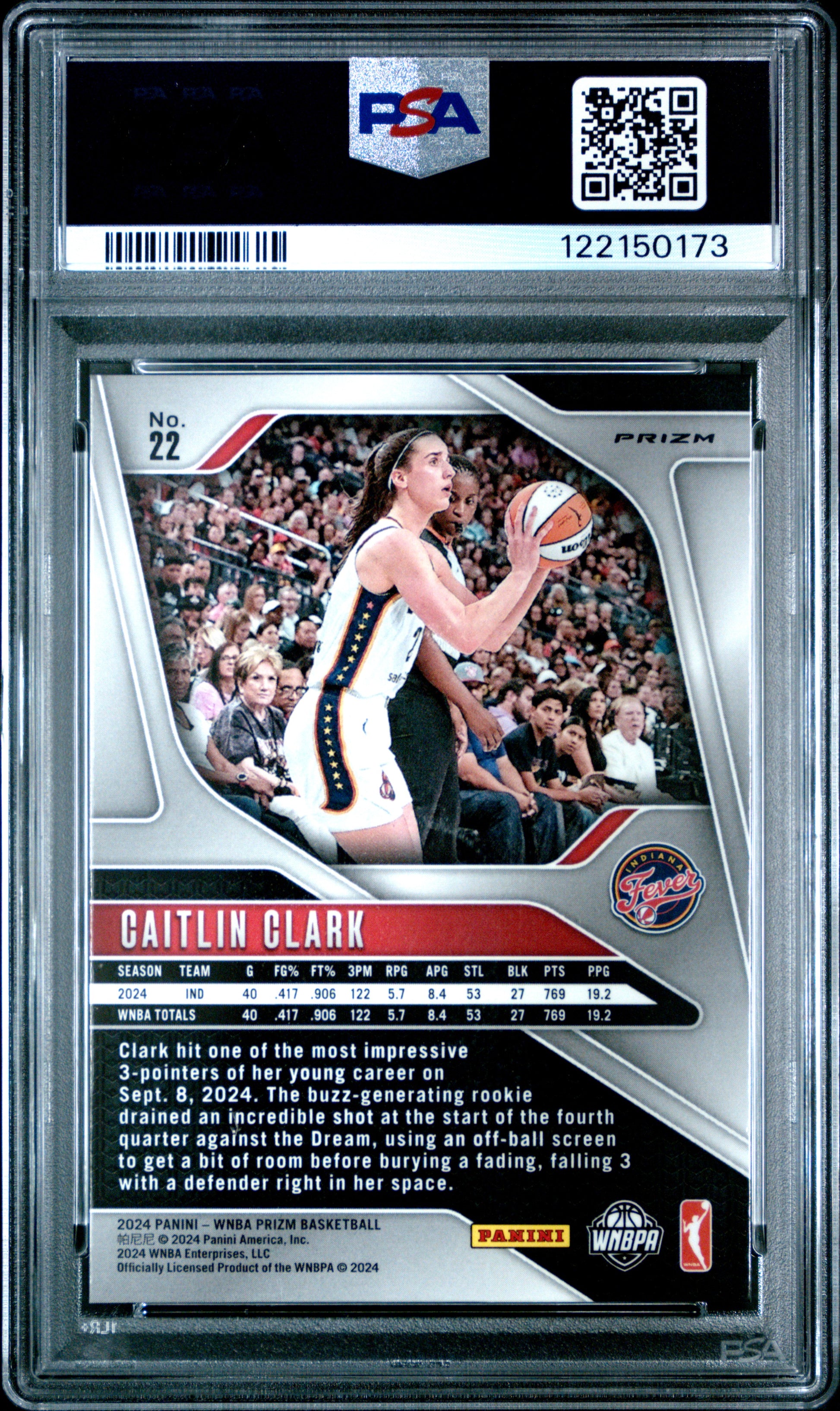 Caitlin Clark 2024 Panini Prizm WNBA Rookie #22 PSA 9 Mint