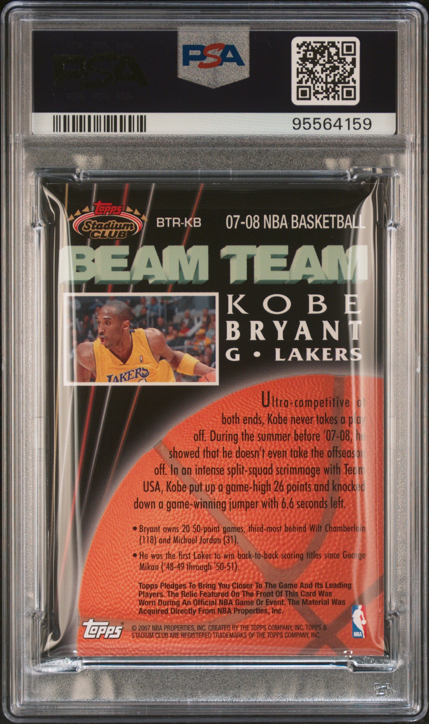 Kobe Bryant 2007 Topps Stadium Club Beam Team Jersey PSA 8 Nm-Mint