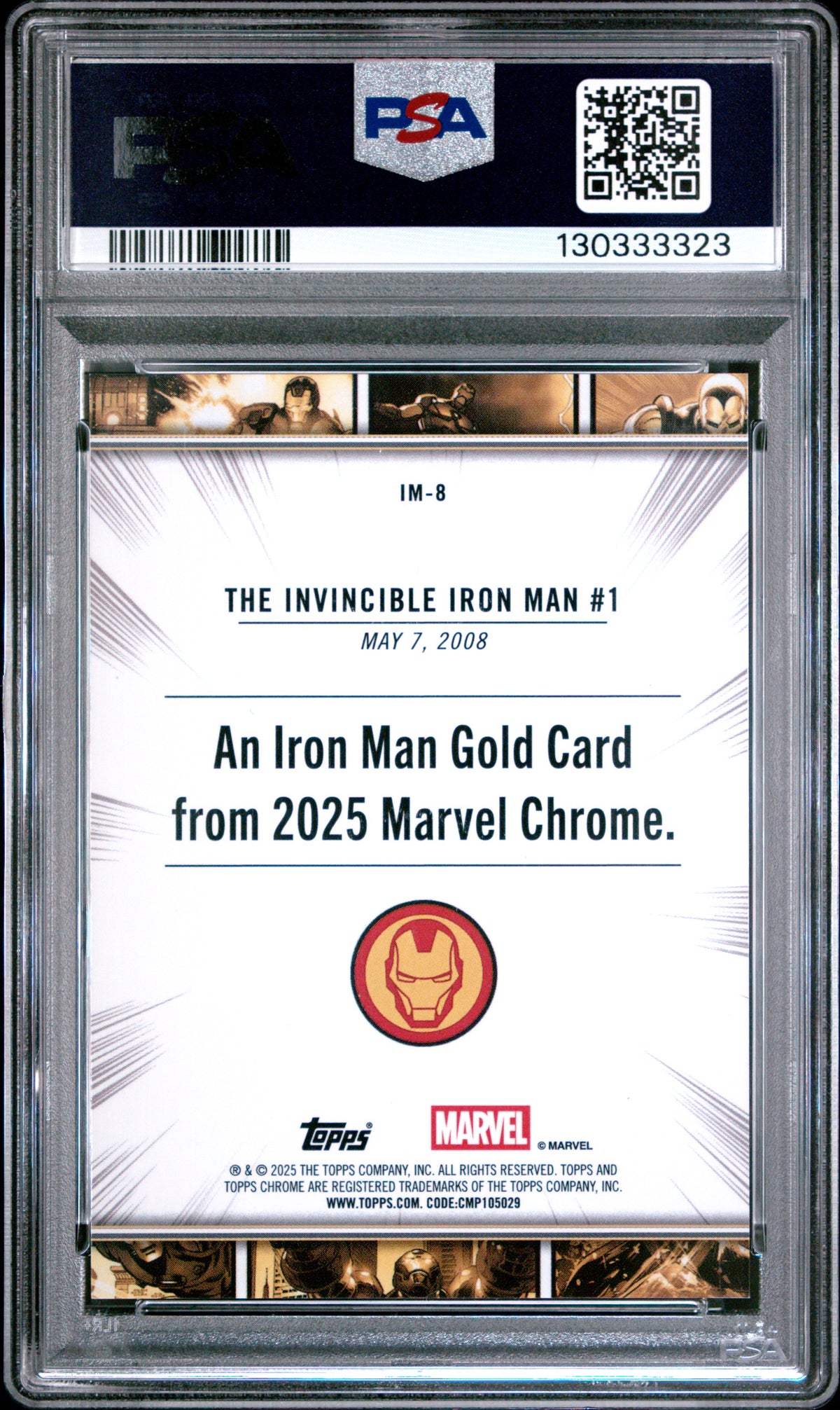 Iron Man 20225 Topps Chrome Marvel Iron Man Gold #IM8 Gold Wave Refractor #20/50 PSA 10 Gem Mint