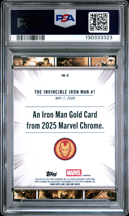 Iron Man 20225 Topps Chrome Marvel Iron Man Gold #IM8 Gold Wave Refractor #20/50 PSA 10 Gem Mint