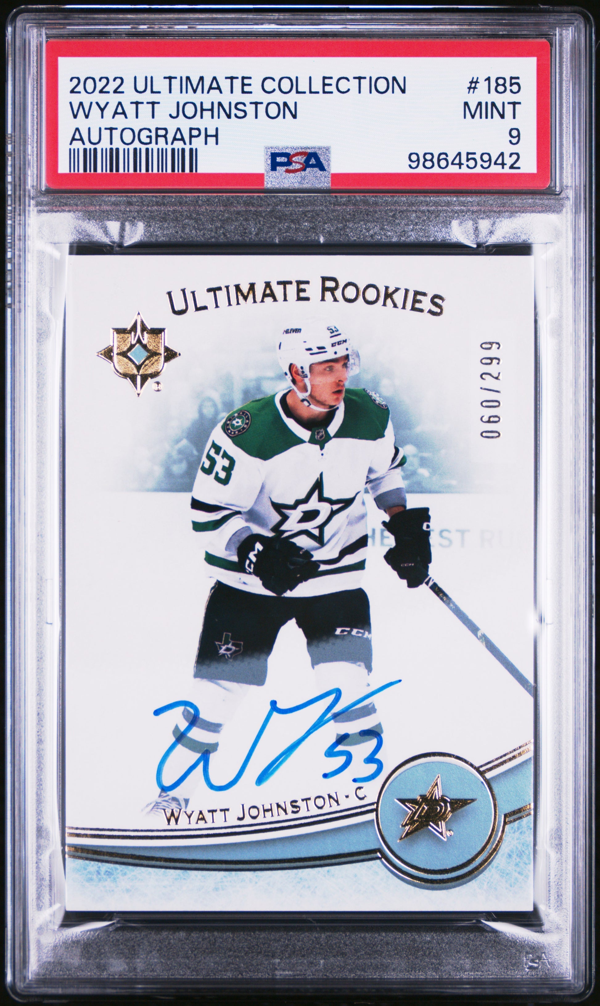 Wyatt Johnston 2022 Upper Deck Ultimate Rookie Auto #60/299 PSA 9 Mint