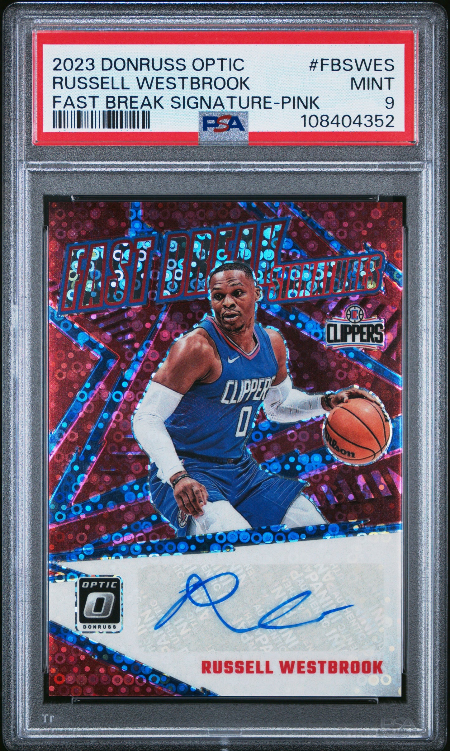 Russell Westbrook 2023 Donruss Optic Fast Break Signature Pink #18/25 PSA 9 Mint