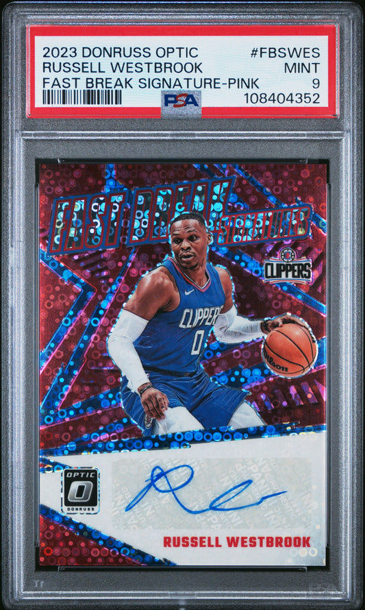 Russell Westbrook 2023 Donruss Optic Fast Break Signature Pink #18/25 PSA 9 Mint
