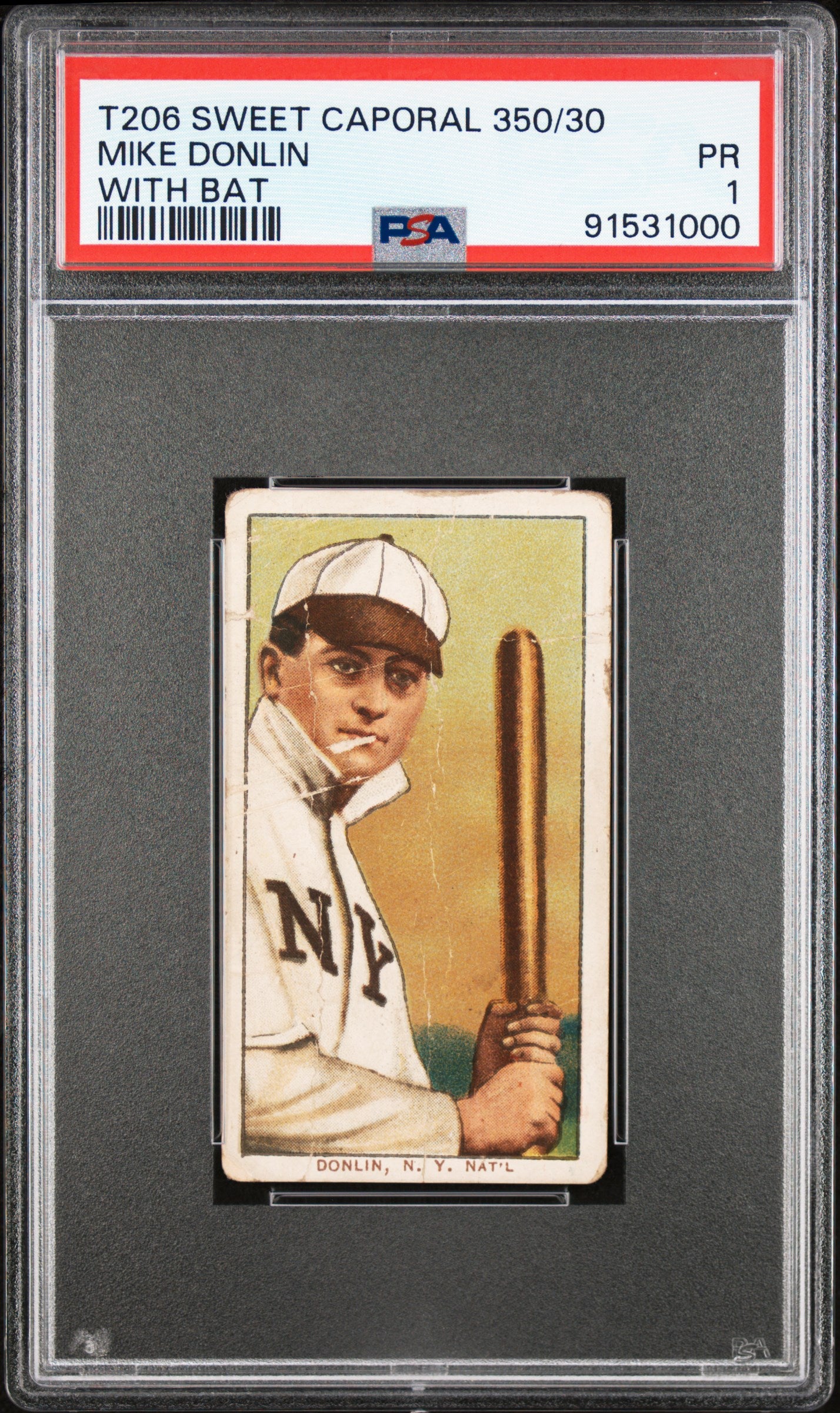 Mike Donlin with bat 1909-11 T206 Sweet Caporal 350/30 PSA 1 Poor