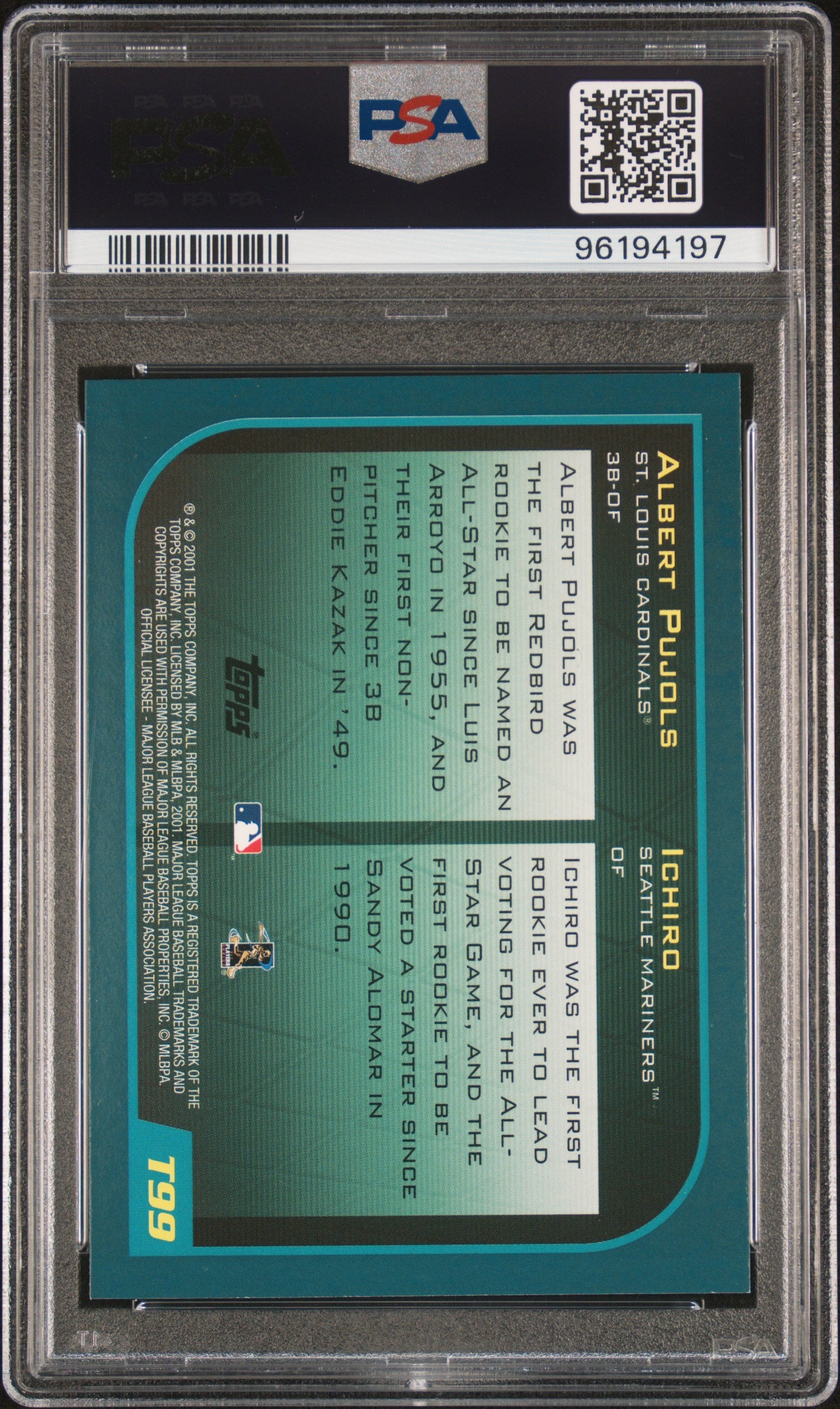Ichiro + Albert Pujols 2021 Topps Traded #T99 RC PSA 9 Mint