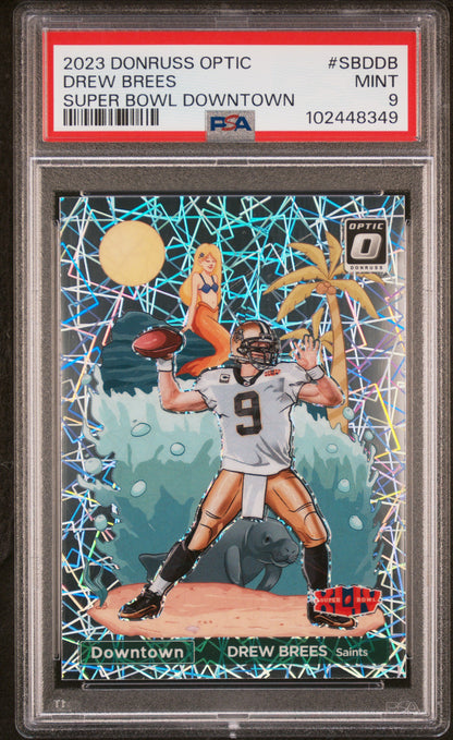 Drew Brees 2023 Donruss Optic Super Bowl Downtwon PSA 9 Mint