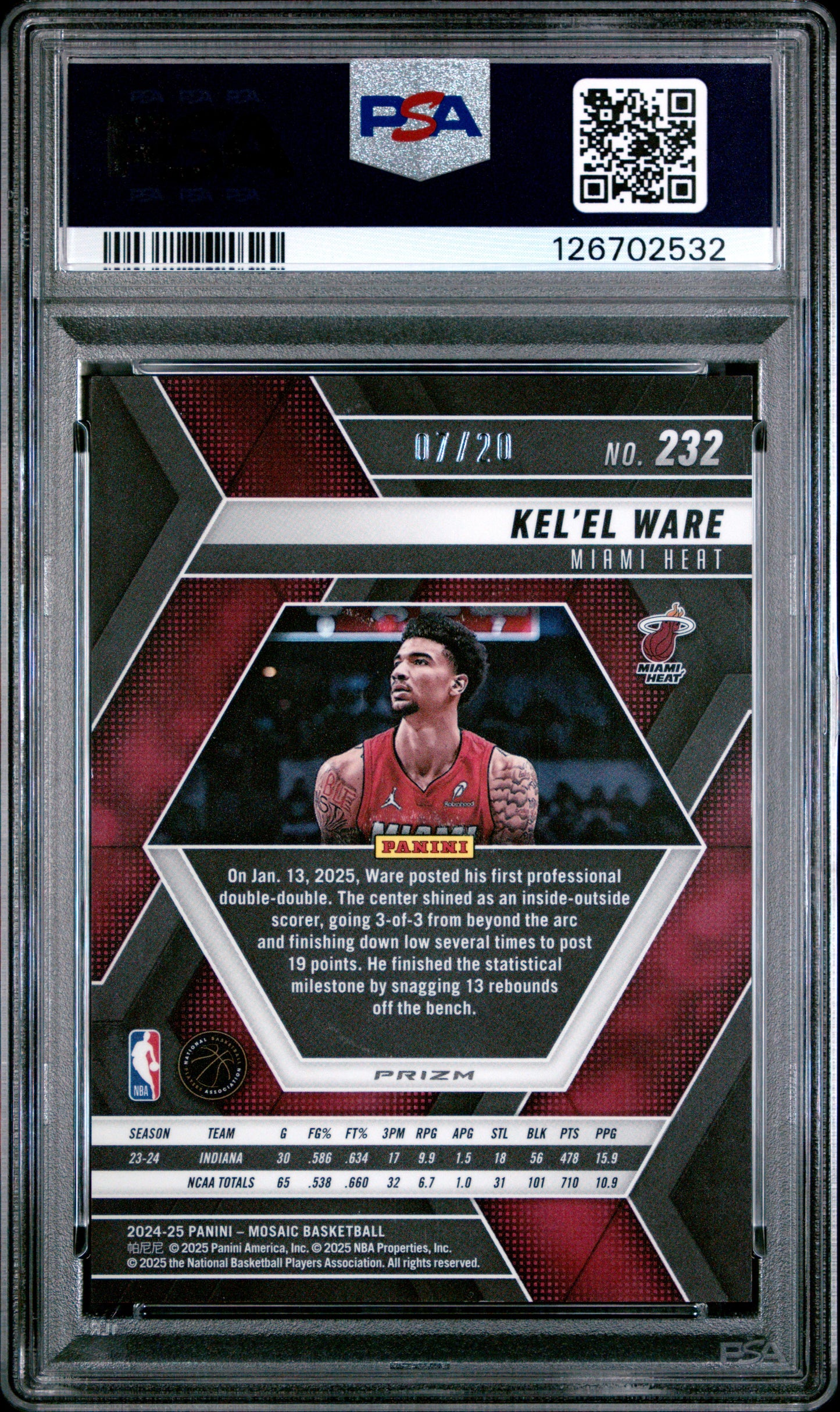 Kel'el Ware 2024 Panini Mosaic Cherry Blossom Choice #7/20 PSA 10 Gem Mint