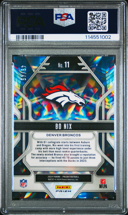 Bo Nix 2024 Panini Prizm Prizmatic Purple Power #49/49 PSA 9 Mint