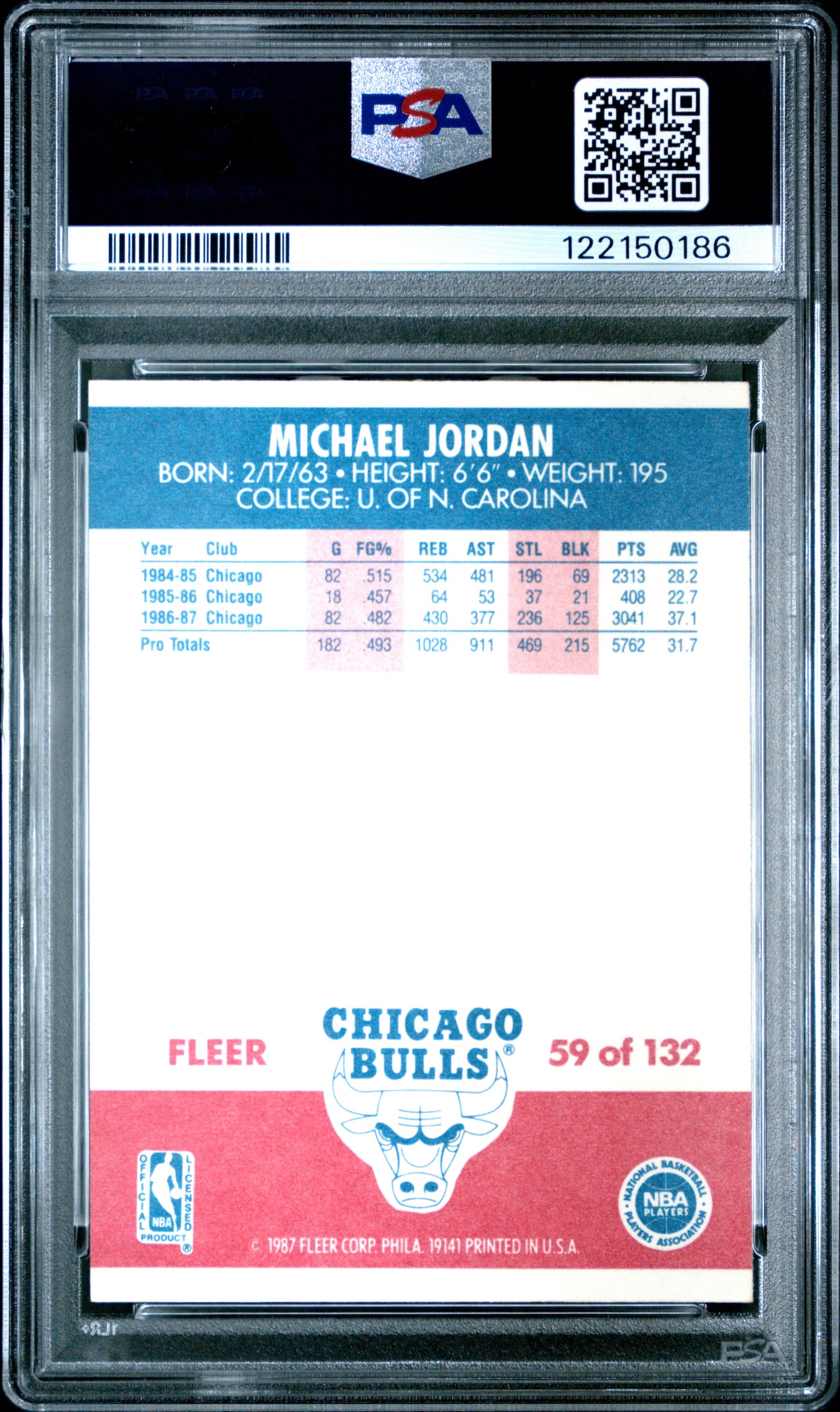 Michael Jordan 1987 Fleer #59 PSA 8 Nm-Mint 0186
