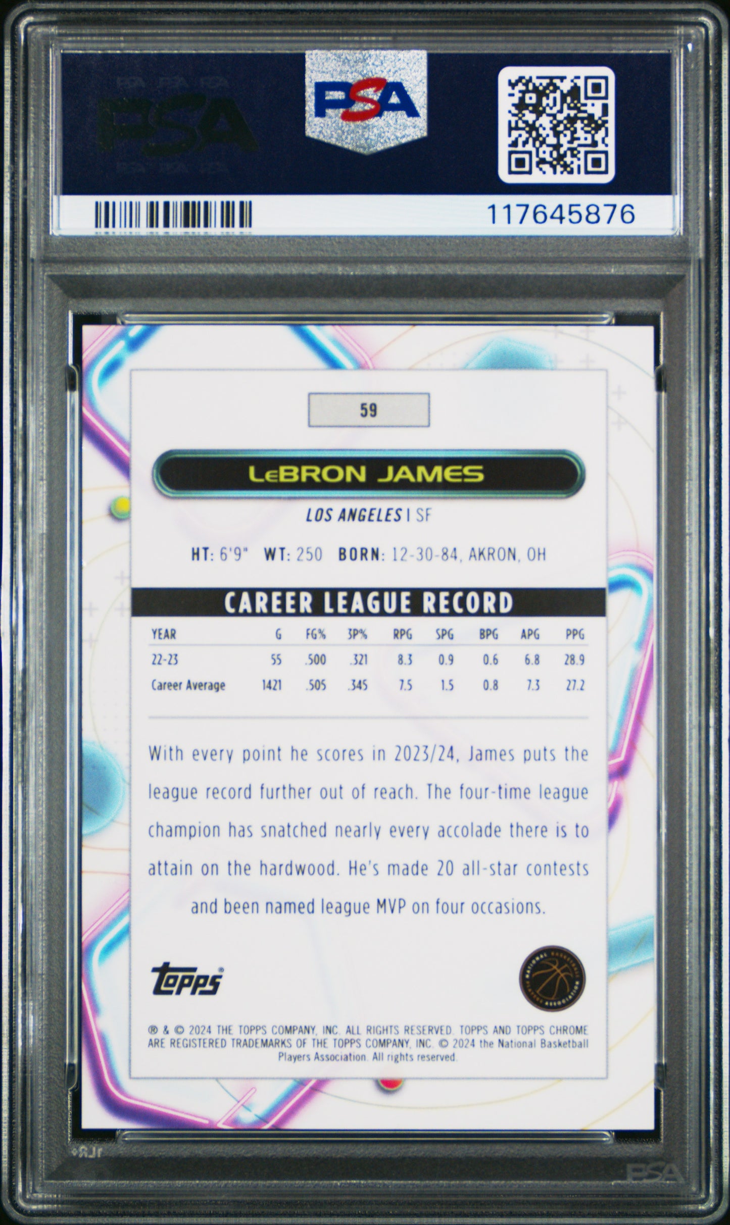 LeBron James 2023 Topps Cosmic Chrome #59 Gold Interstellar #33/50 PSA 10 Gem Mint