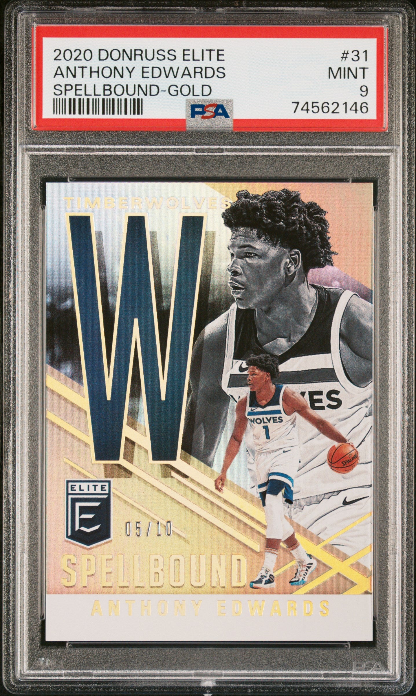 Anthony Edwards 2020 Donruss Elite Spellbound Gold #31 #5/10 PSA 9 Mint